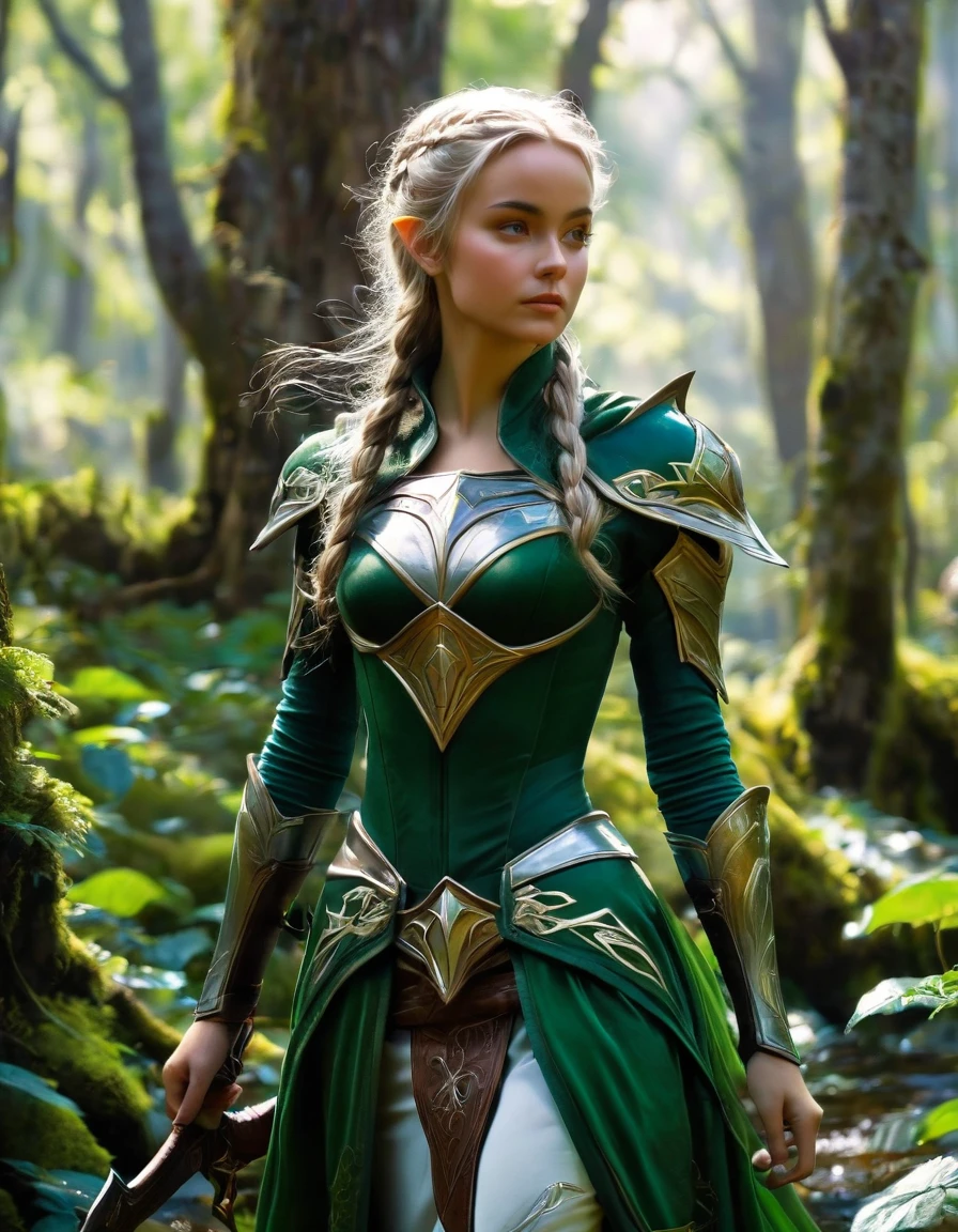Elven ranger in a lush forest