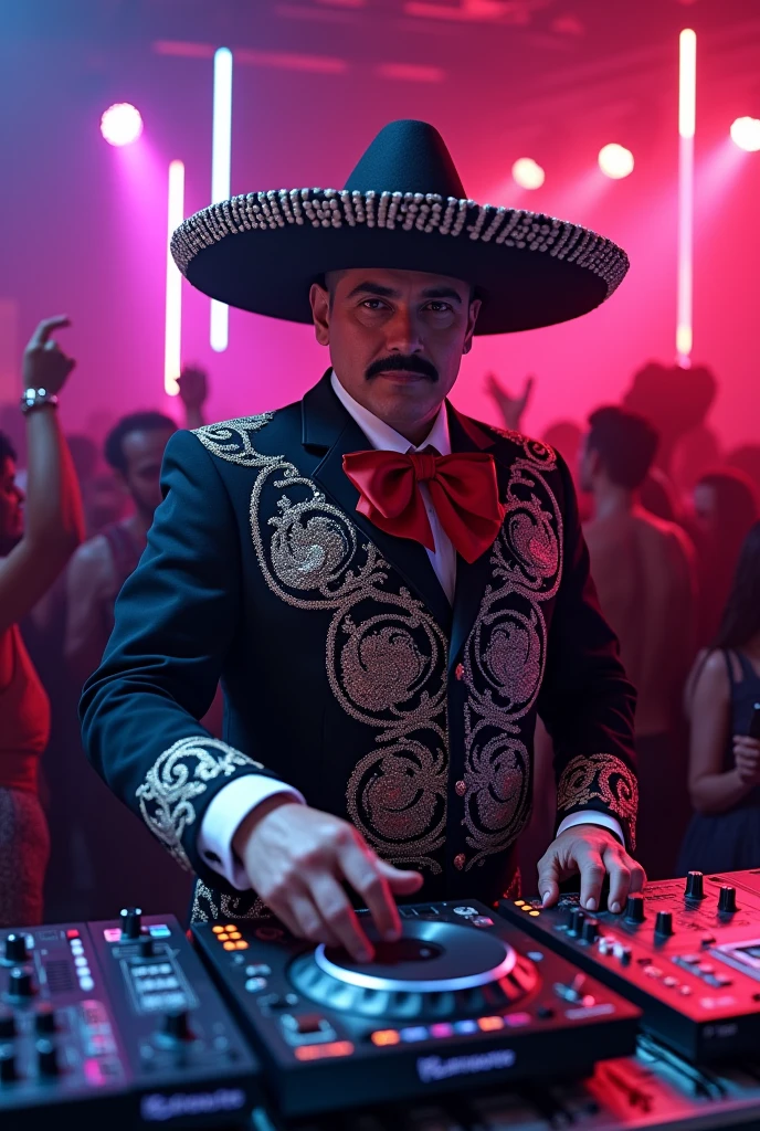 Create an image of Vicente Fernandez being a DJ