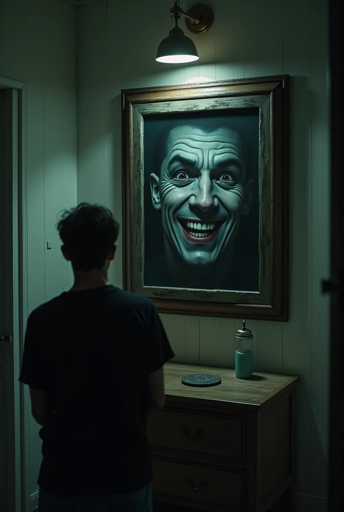 The reflection coming out of the mirror: A terrifying scene in which Marcos' reflection emerges from the mirror, with empty eyes and an evil smile, while Marcos turns around scared.
Marcos' portrait on the wall of the house: The house is empty again, with a new portrait on the wall, showing Marcos with the same sinister smile and eyes that seem to follow whoever looks at the painting.