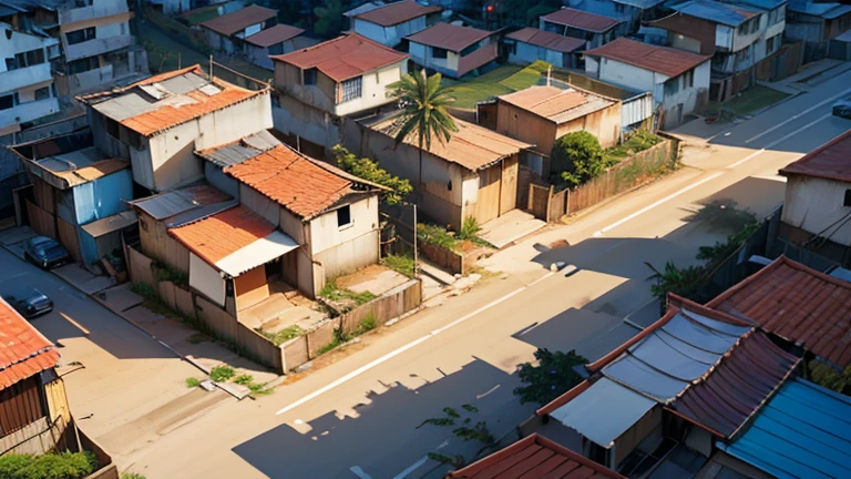 Favelas brasileiras, casas, palafitas, morros, escadarias, becos, ruas, carros, pessoas, cinematic lighting, wide shot, from above, atmospheric perspective, UHD, masterpiece, accurate, anatomically correct, super detail, high details, high quality, best quality, highres