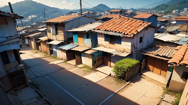 Favelas brasileiras, casas, palafitas, morros, escadarias, becos, ruas, carros, pessoas, cinematic lighting, wide shot, from above, atmospheric perspective, UHD, masterpiece, accurate, anatomically correct, super detail, high details, high quality, best quality, highres