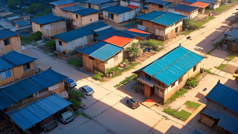 Favelas brasileiras, casas, palafitas, morros, escadarias, becos, ruas, carros, pessoas, cinematic lighting, wide shot, from above, atmospheric perspective, UHD, masterpiece, accurate, anatomically correct, super detail, high details, high quality, best quality, highres
