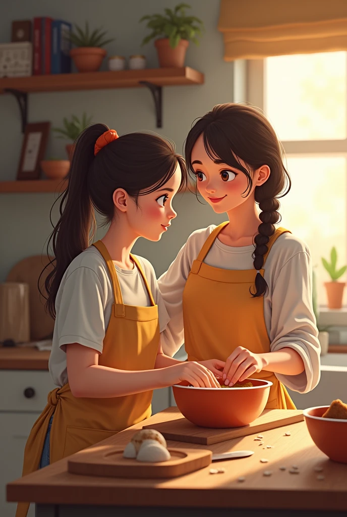 Une adolescente dans la cuisine avec sa mère