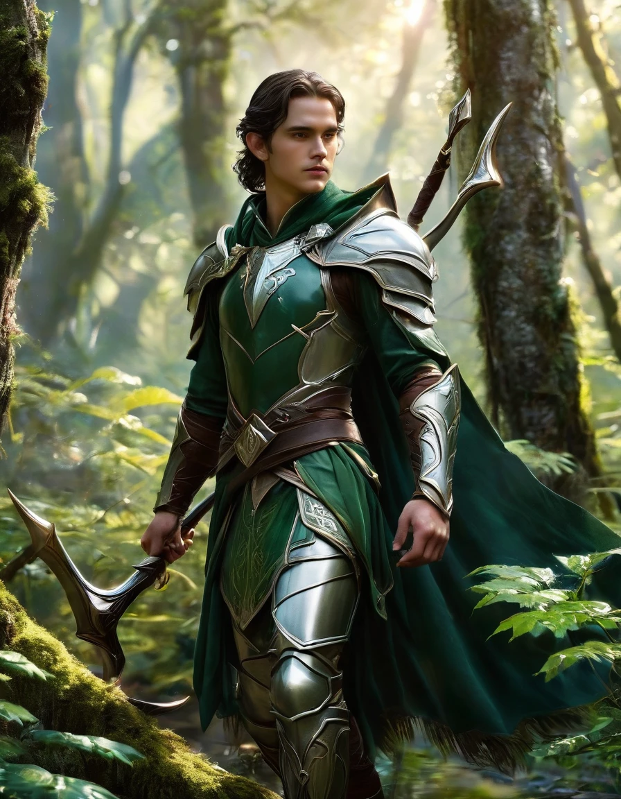 Male elven ranger in a lush forest