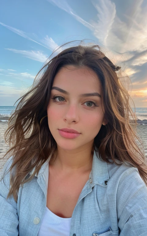 (((hd closeup photo))), (((same girl as before))), in a beach configuration with same clothes