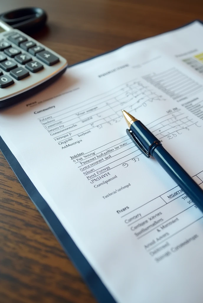 accountant's desk with calculator and documents