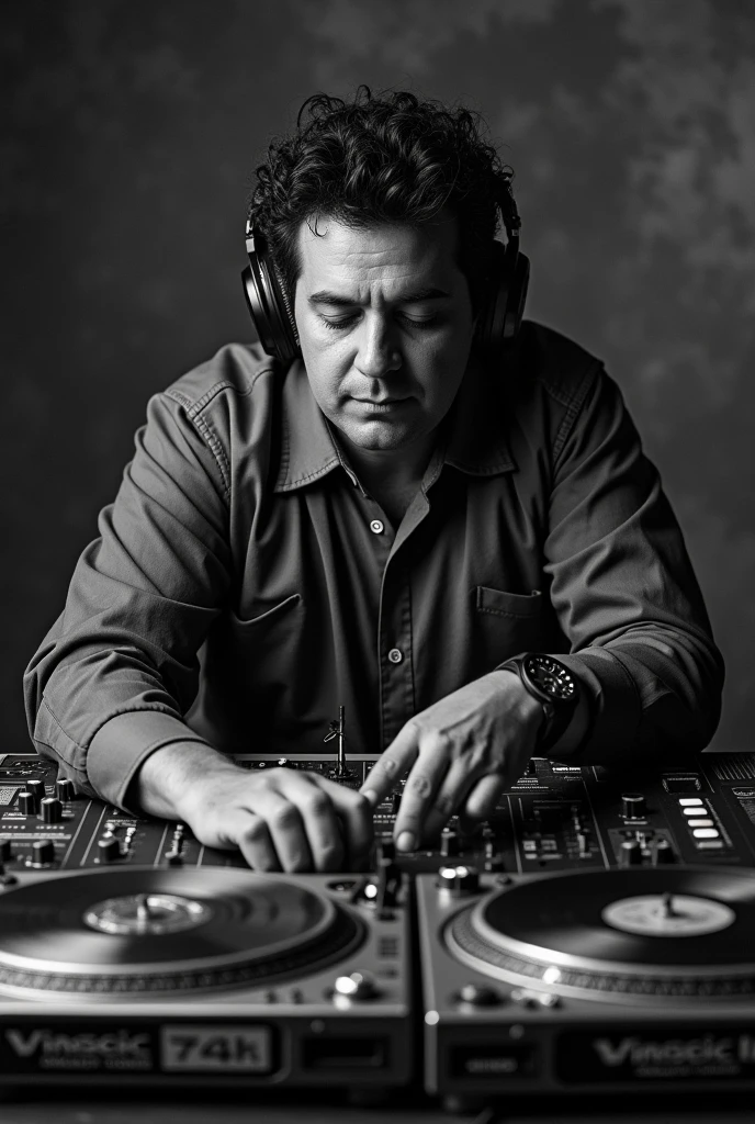 Vicente Fernández being a DJ but the image is black and white