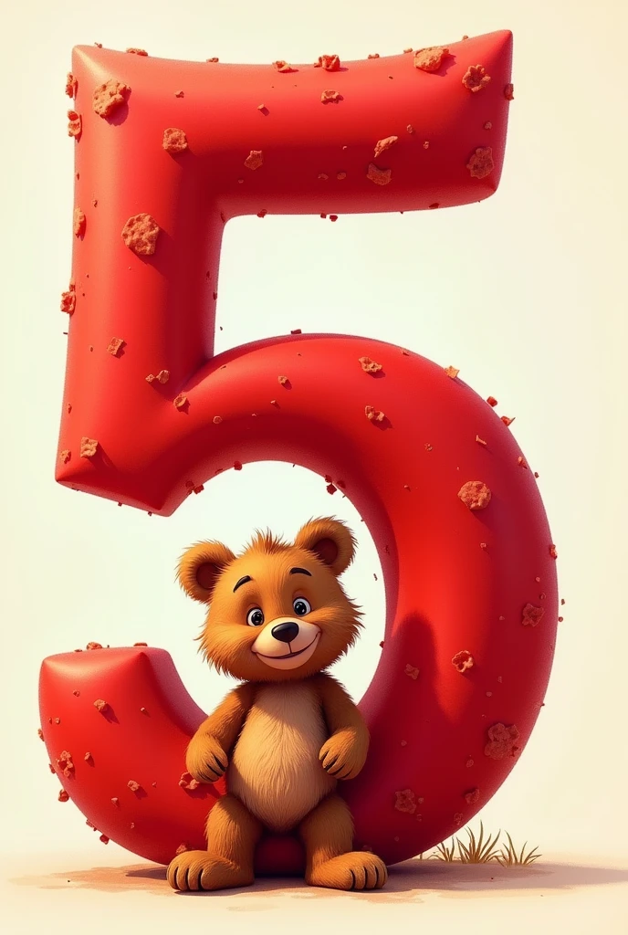 Number 5 in red with an animated teddy bear