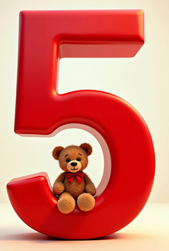 Number 5 in red with an animated teddy bear