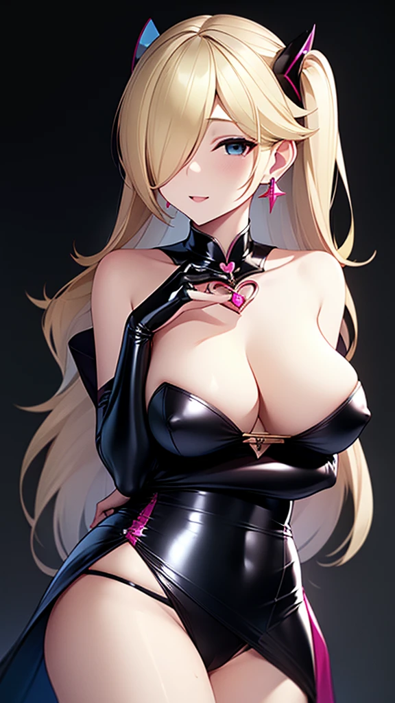 erotic、Rosalina、Blonde、tall、 mature, Married women, Pale pink and black latex strapless bottoms、Off the shoulder、Heart tattoo on pubic area、Yandere Trance、邪evilな女戦闘員, Pink and black background, Pitch-dark bedroom, Dark Theme, evil, lure, excited, Condescending disdain, Lightly open your mouth、Sexy pose,