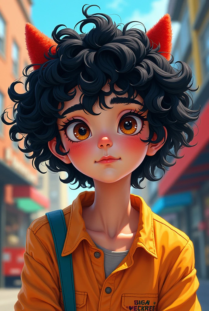 Persona "THAT KIDDING FROM NEW" with curly black hair