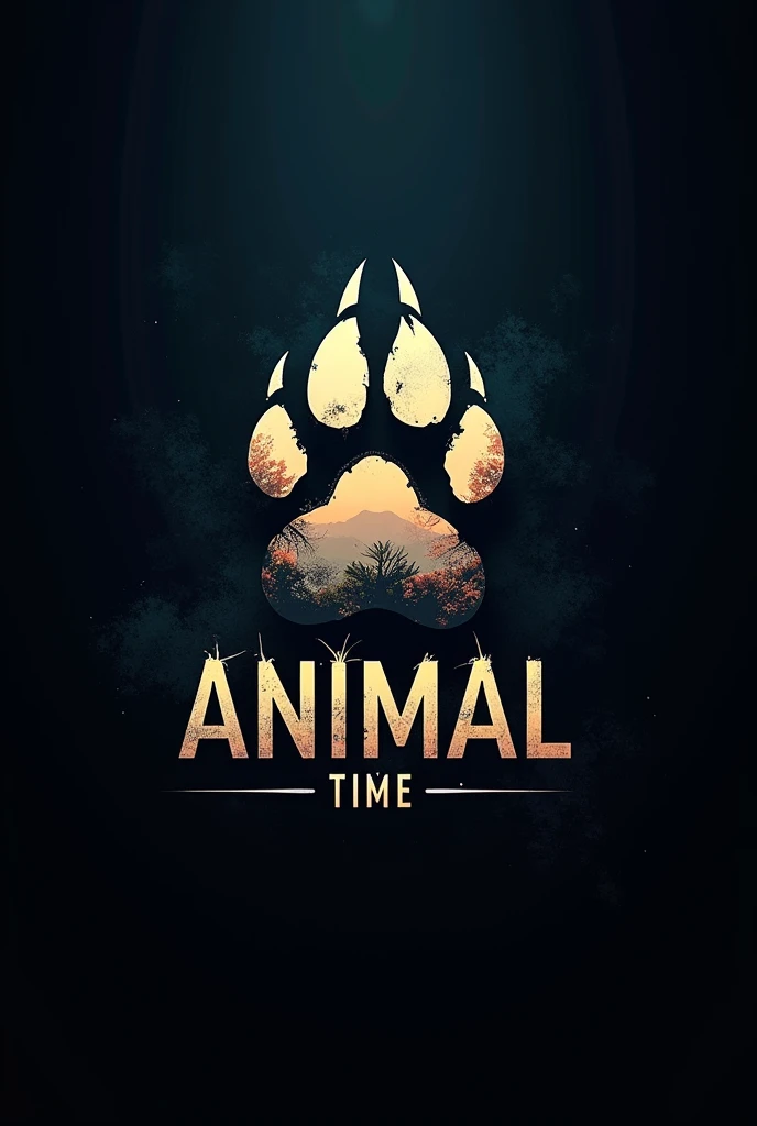 a logo that says Animal Time with dark colors with a large animal paw print in the background