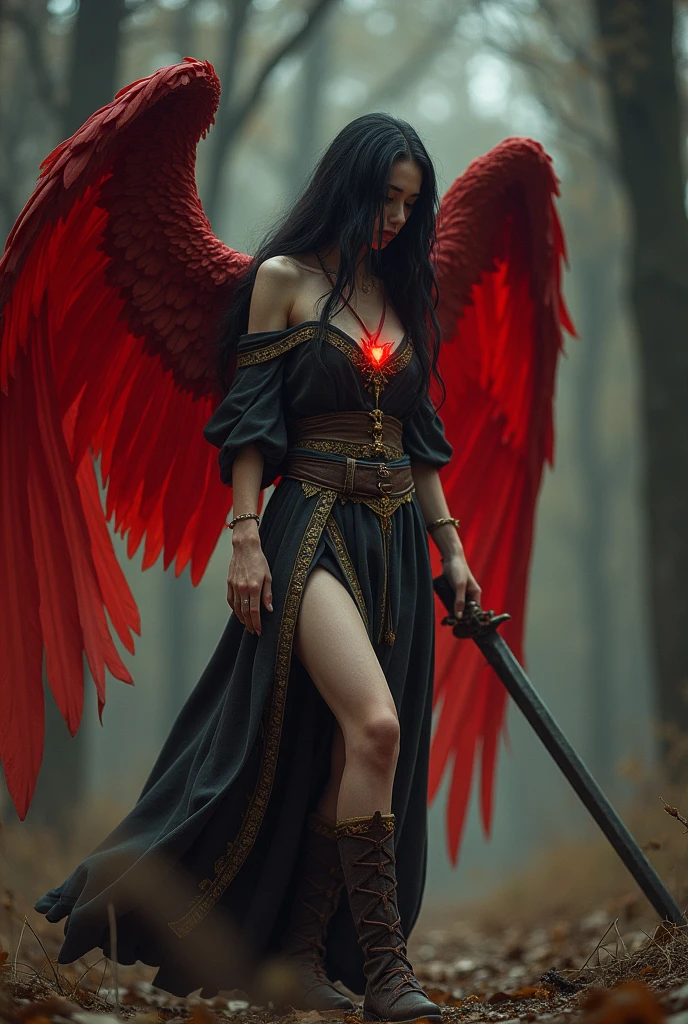 A monstrous white deformed angel with disgusting tentacles and torn wings, night, dark environment, darkness, fog, covered in blood