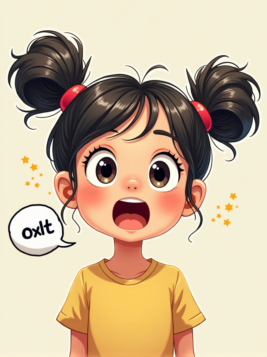 1 girl,suprised, speech bubble reads "wow!"
