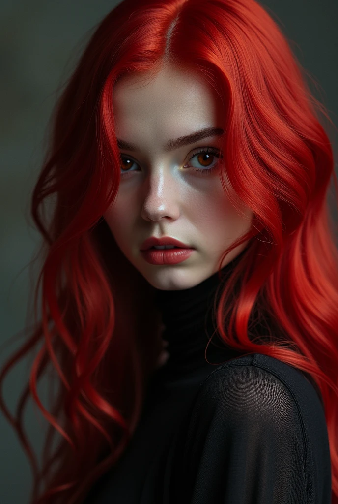 black angel red hair red eyes brushing hair