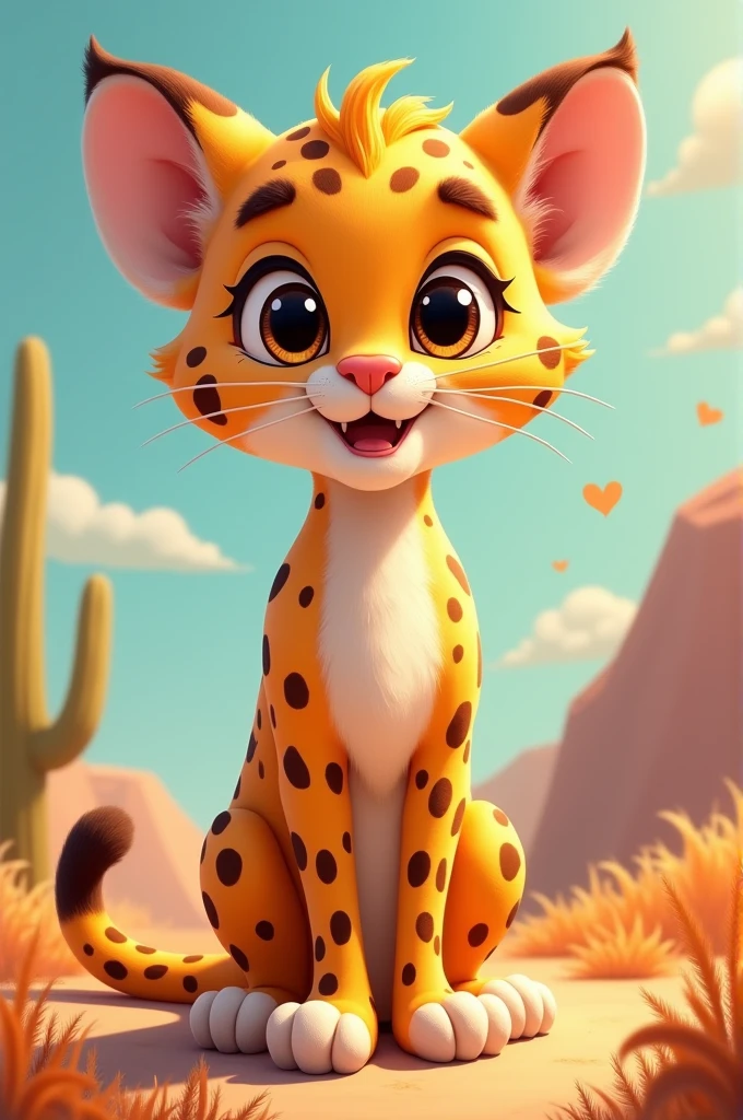 Make a cute cartoon furry cheetah on 2 legs (standing) with warm and cold colors