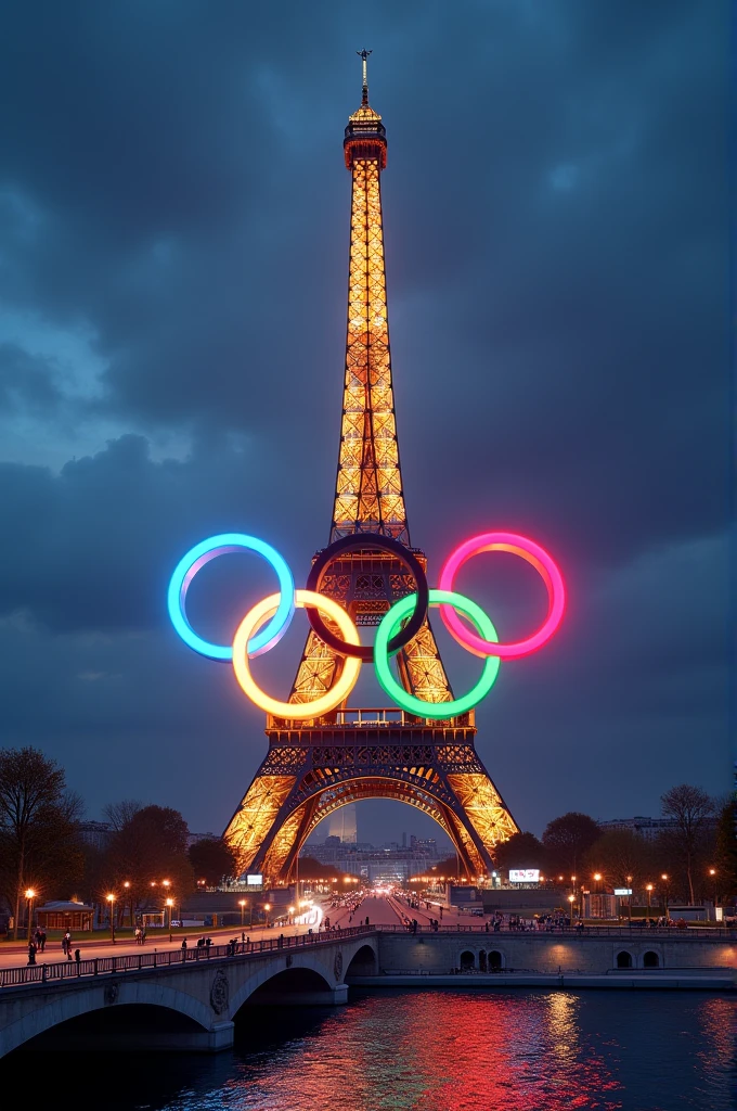 Olympics rings in Eiffel Tower in Paris 3D Animation 
