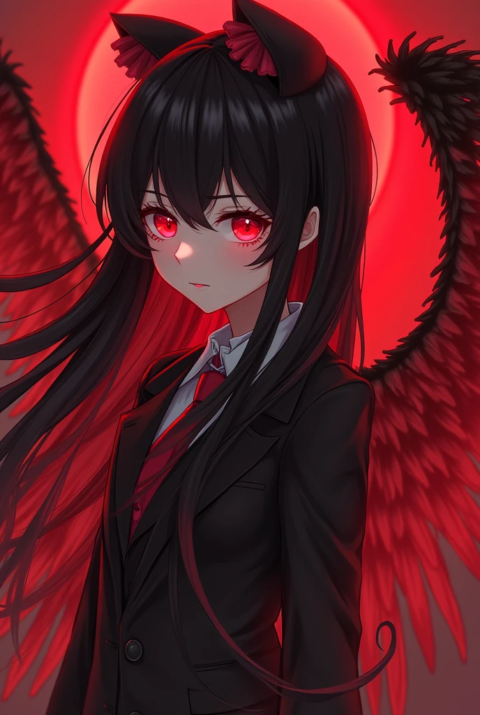 black angel red hair red eyes brushing hair anime