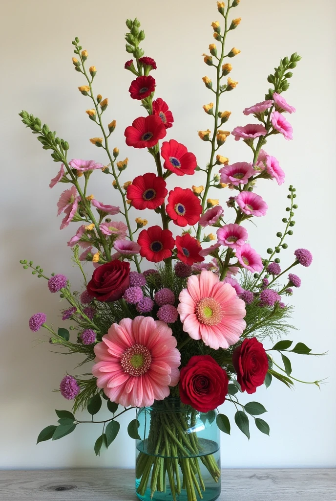 「Hollyhocks」「Weeping willow」「Hepatica」「Flux」A bouquet made up of