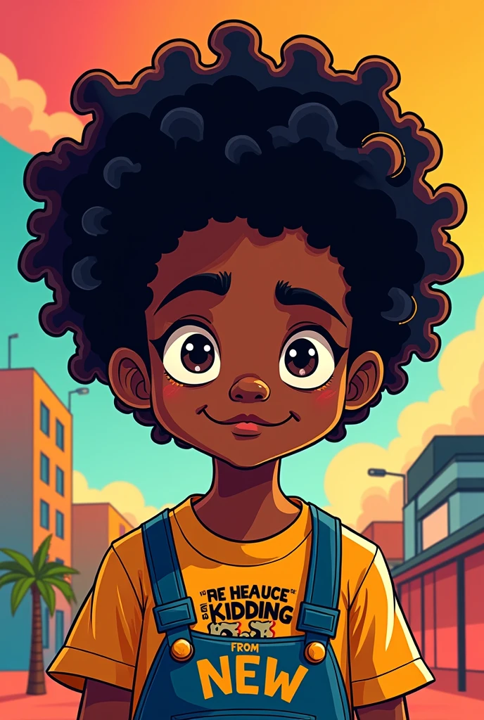 cartoon Persona black boy "THAT KIDDING FROM NEW" with black hair type c4 curly with "X" in place of the eyes