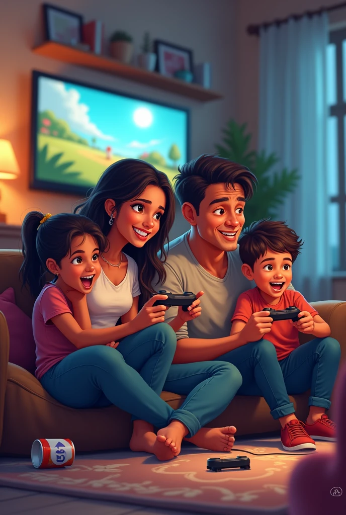Taina Costa, Victor Augusto and his children playing video games