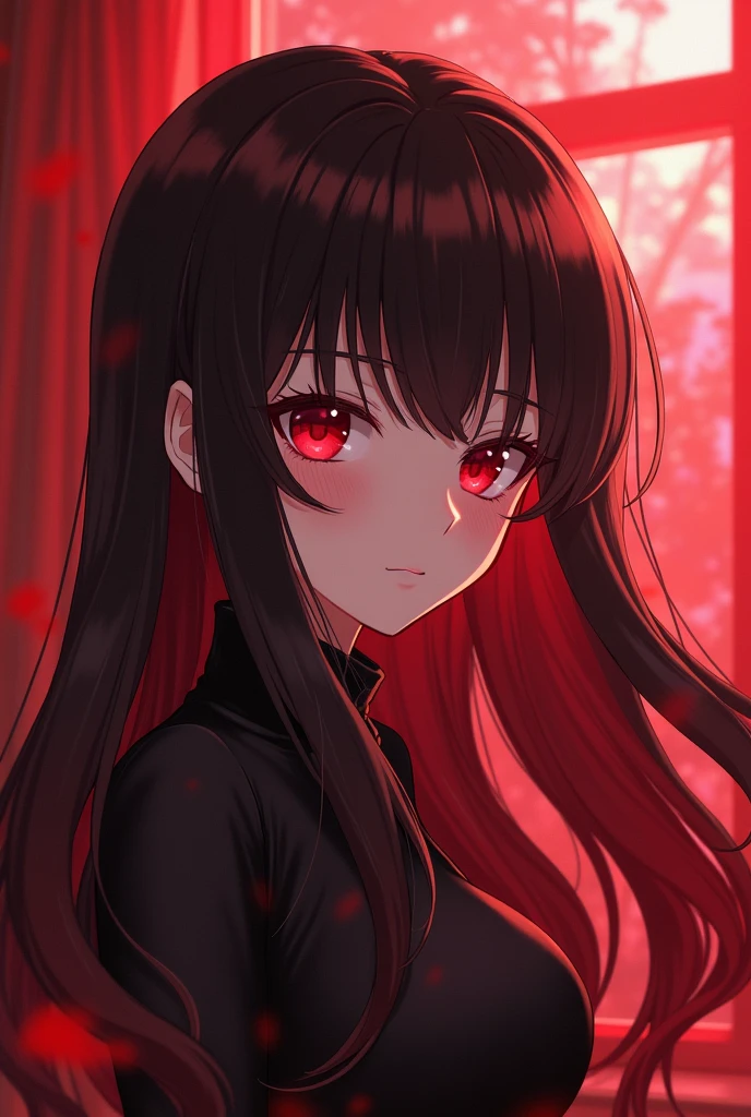 black angel red hair red eyes brushing hair anime