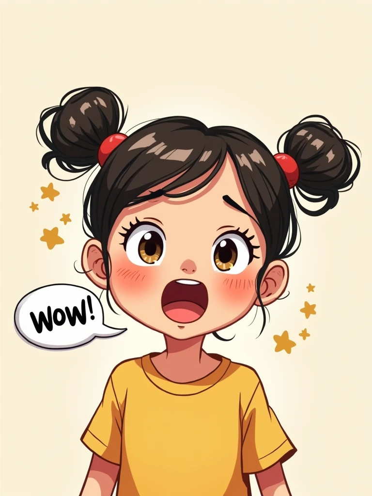 1 girl,suprised, speech bubble reads "wow!"