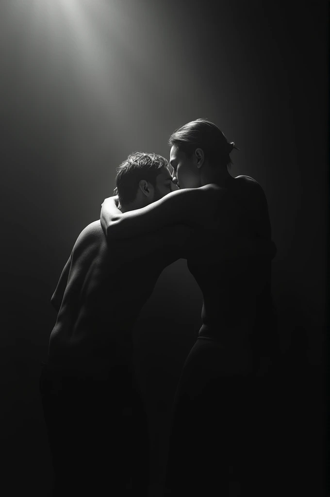 Artistic images that show the sensuality of touch, such as hands caressing skin or silhouettes of bodies intertwining.black and gray gradient, hazy, realistic, 8k resolution, Unreal Engine, cinematic