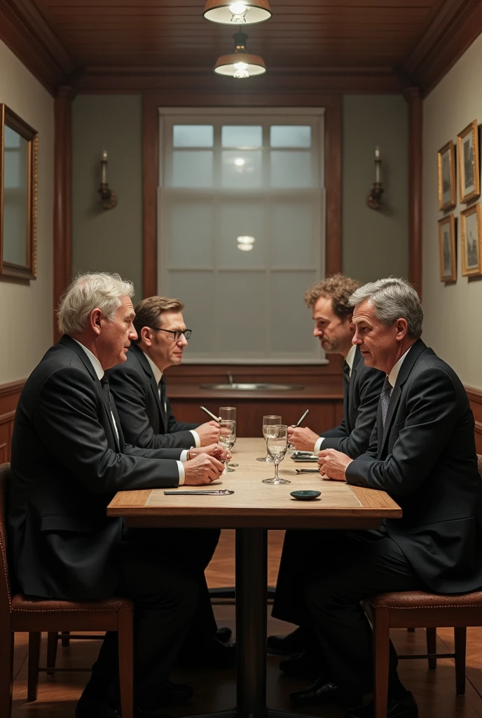 make 4 men sit at a table back to back. The image must be old