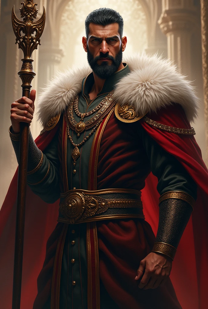 King black hair black eyebrows short black beard short hair dominant