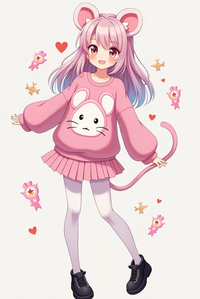 Sent by you:
r of about 14 and ight pink and pastel hair. Her clothing is a mouse-inspired sweatshirt plus a light pink skirt and white stockings, black shoes and in the shape of the Amphibia series.