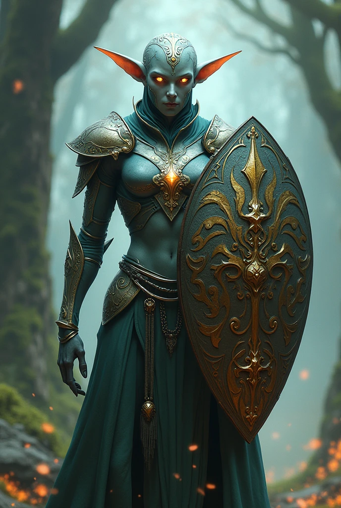 Elf warforged white with shield
