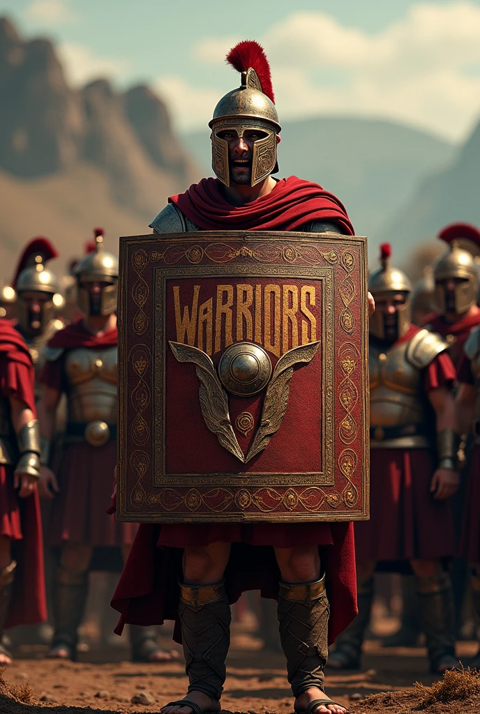 Uma foto da guerra romana com esse escudo 🛡 e escrito WARRIORS