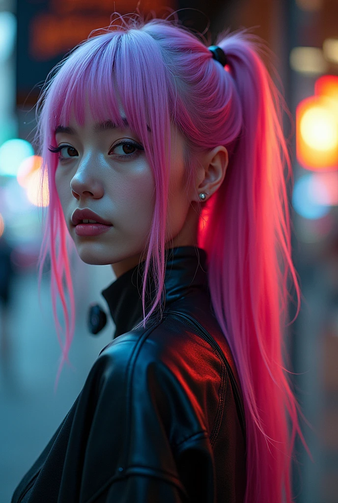 Colored hair implant in cyberpunk style 