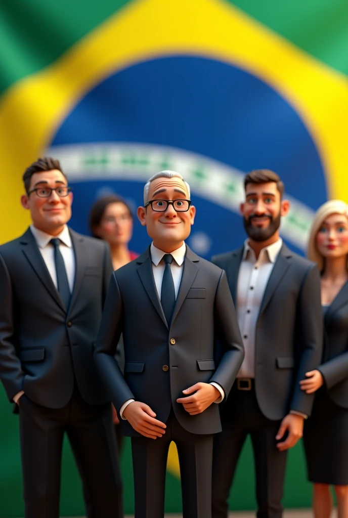Brazilian politicians with a Brazil flag in background 3D Animation
