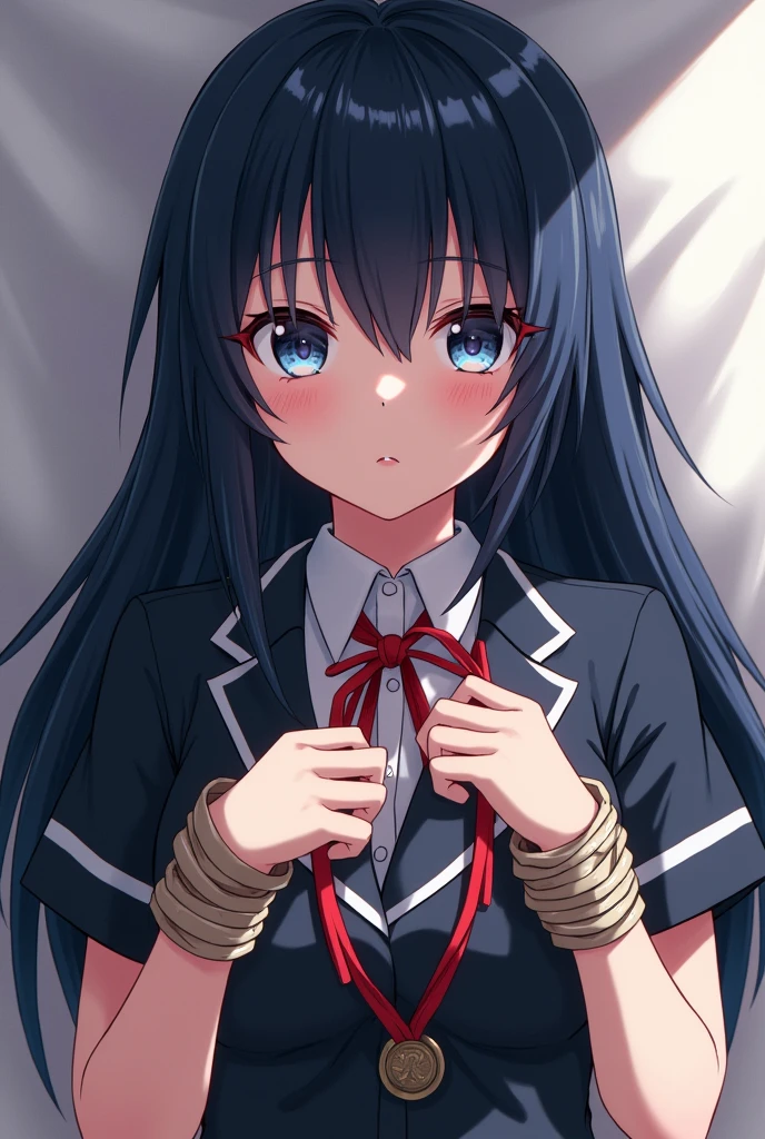 anime Baby Face uniform limbs to be tied up tits Pussy Long, shiny, almost blue black hair The tips of the hair are aligned Hair that is thick and heavy A mature-looking person