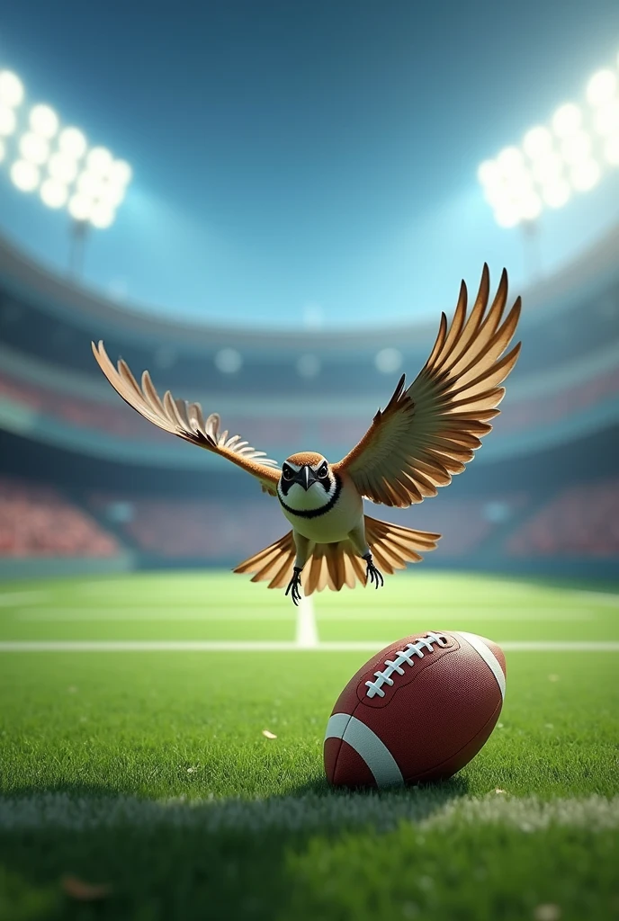 Create a football game with a score of 28-0 and make a sparrow fly