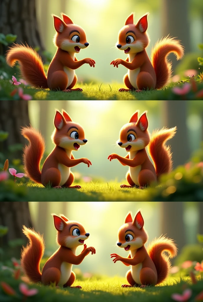 Image sequence (4 frame) of two squirrels talking