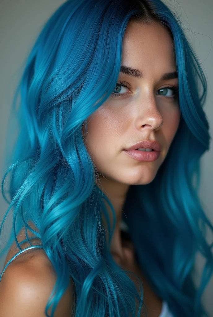 Woman with long blue hair