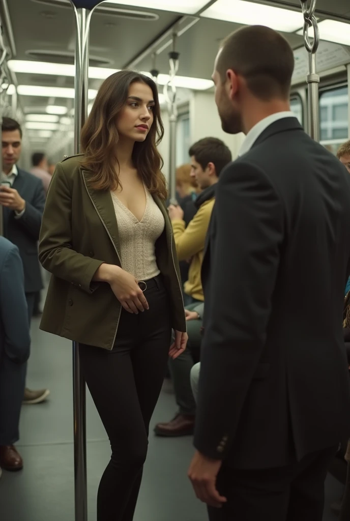 Big-breasted college girl is harassed on the subway