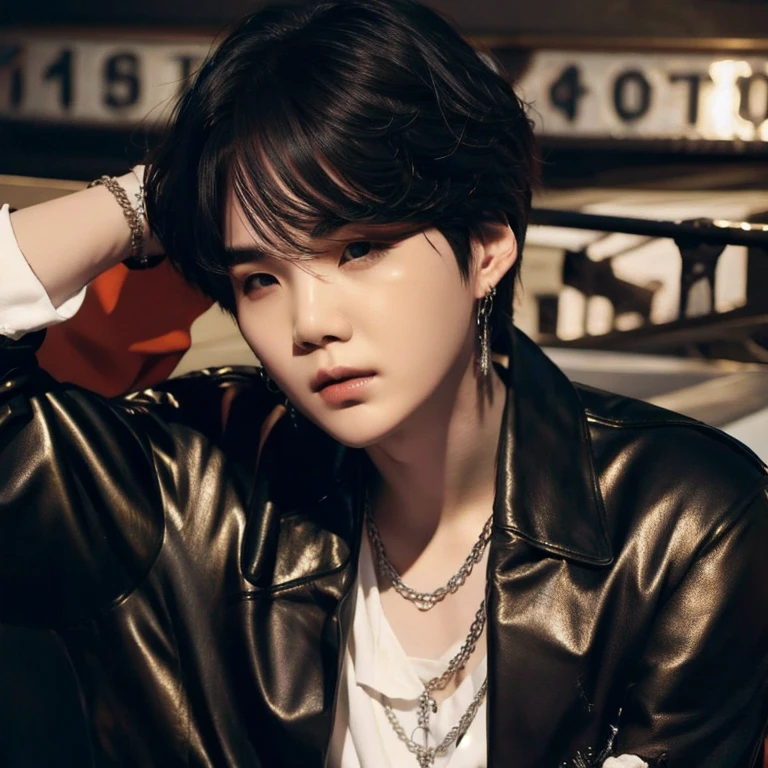 Solo, Suga, Min Yoongi, Yoongi, male focus, (masterpiece, ultra quality, high resolution, 8k, intricate: 1.2), (detailed face:1.2), handsome, Young Korean man, 1boy, ((realistic)),