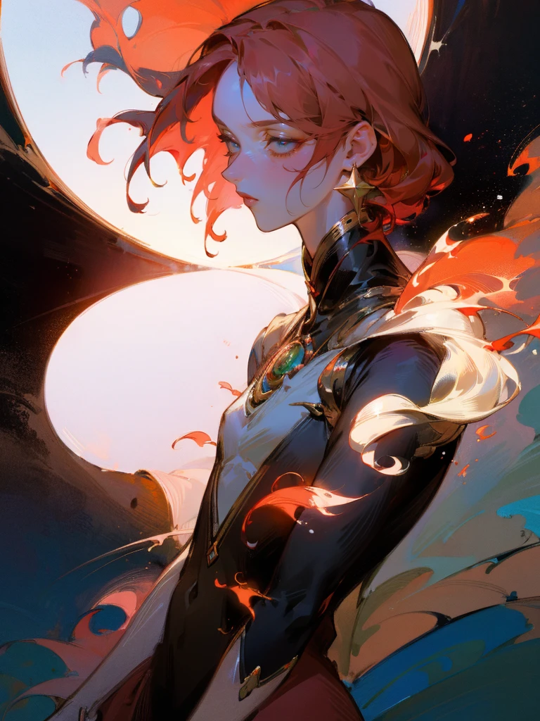 ( High quality , ultra detailed to hand ) ( careful hand ) Zodiac sign- Aries goddess , similar to latin goodness , Brave ,willful ,productive ,enterprising and humanitarian face . Moody, impulsive, impatient, assertive style . sunset reddish hair , transparent dress , in the ocean with sun , whole body , crystal fire eyes ( eye detailed ) . strong powerful make up look . Fire goddess .