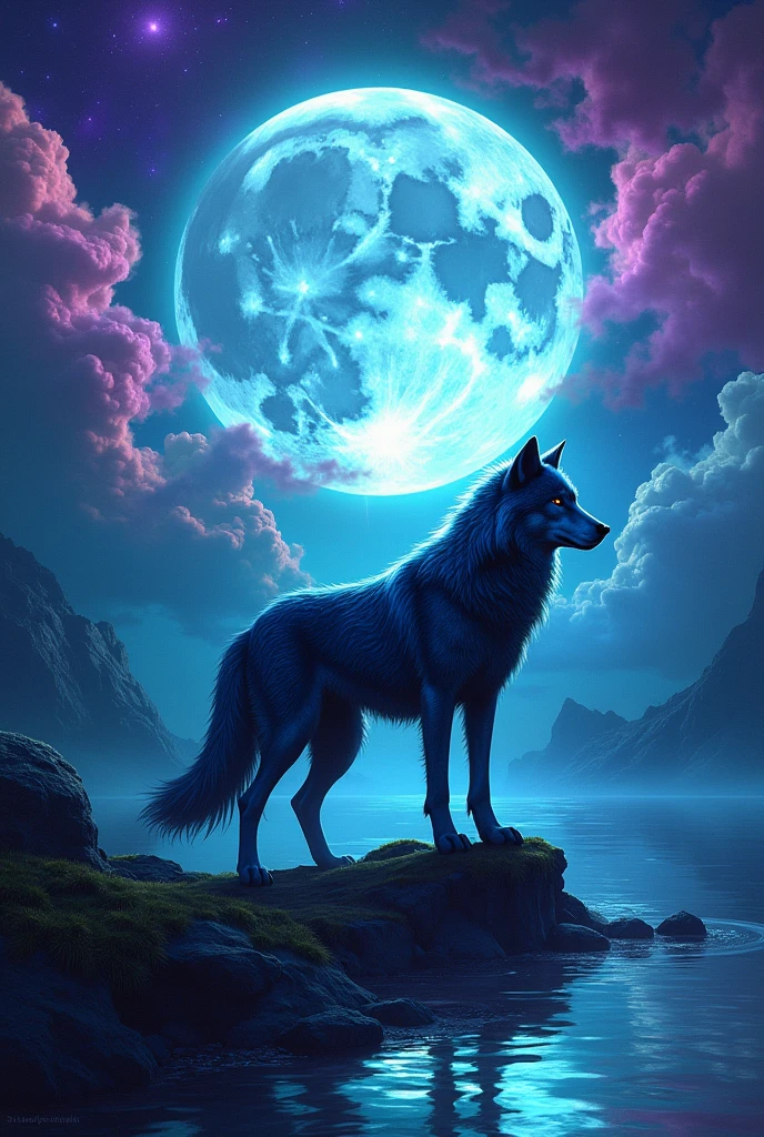 Colorful Wolf Night Moon 