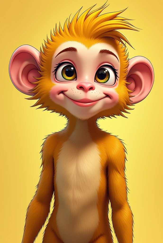 A female carayà ey, the females have yellow hair. For comic book character. realist. HD. . Humanized. without breall body. More of a cheeky face. More and innocent. happy.