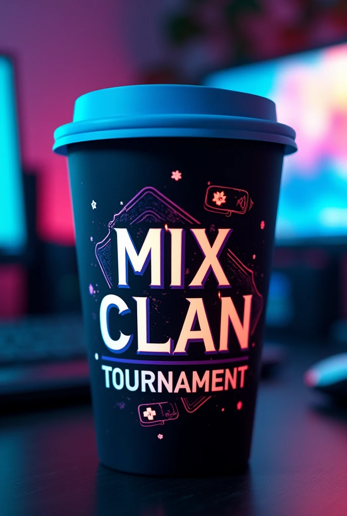 Create a gamer cup that says mix clan tournament 