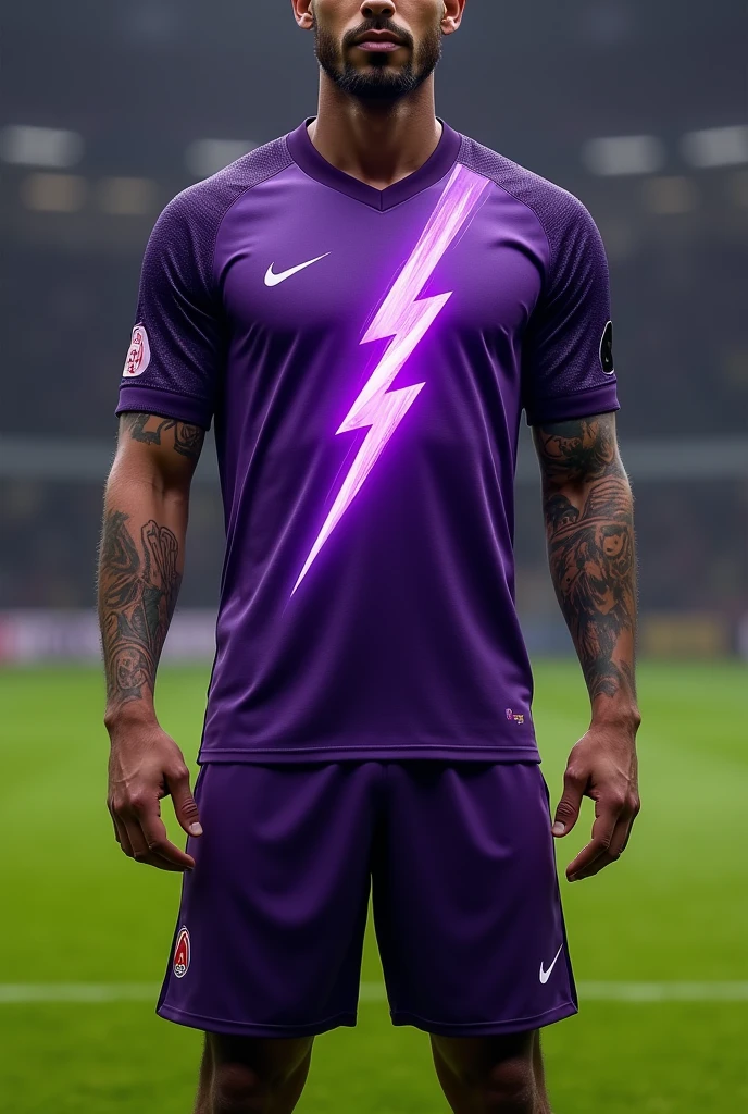 Create a purple football kit with a realistic looking purple lightning bolt in the middle and add details