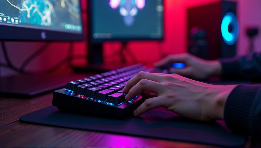 a gamer using his keyboard