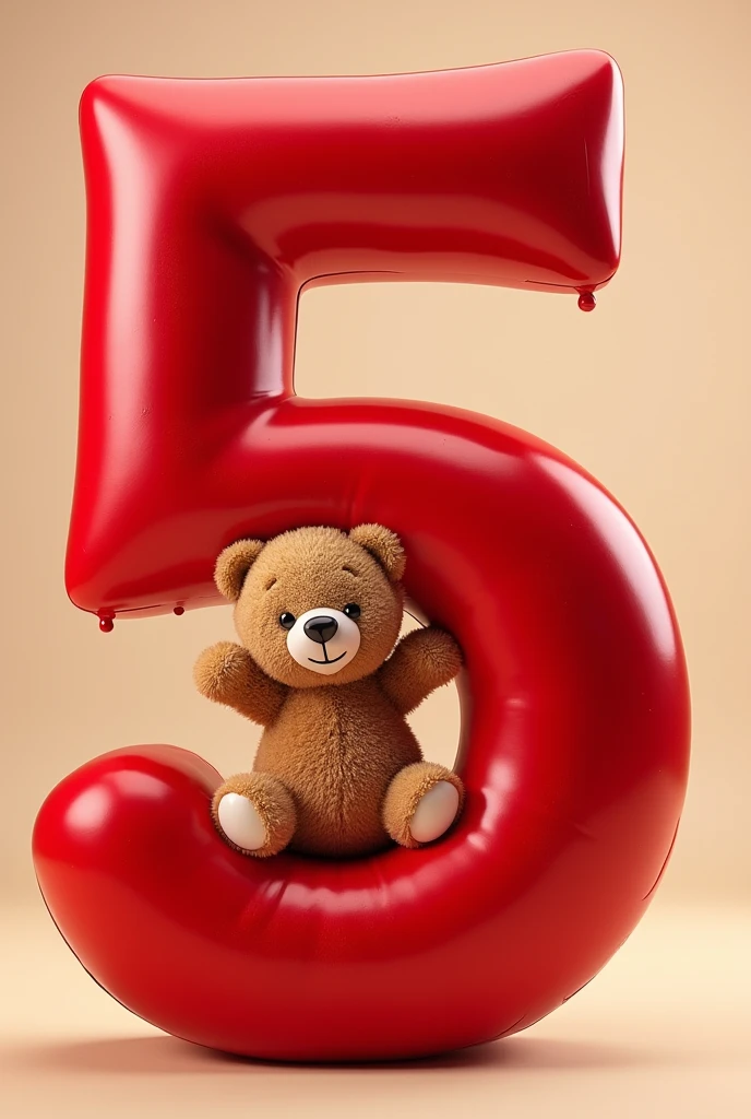 Number 5 in red with an animated teddy bear