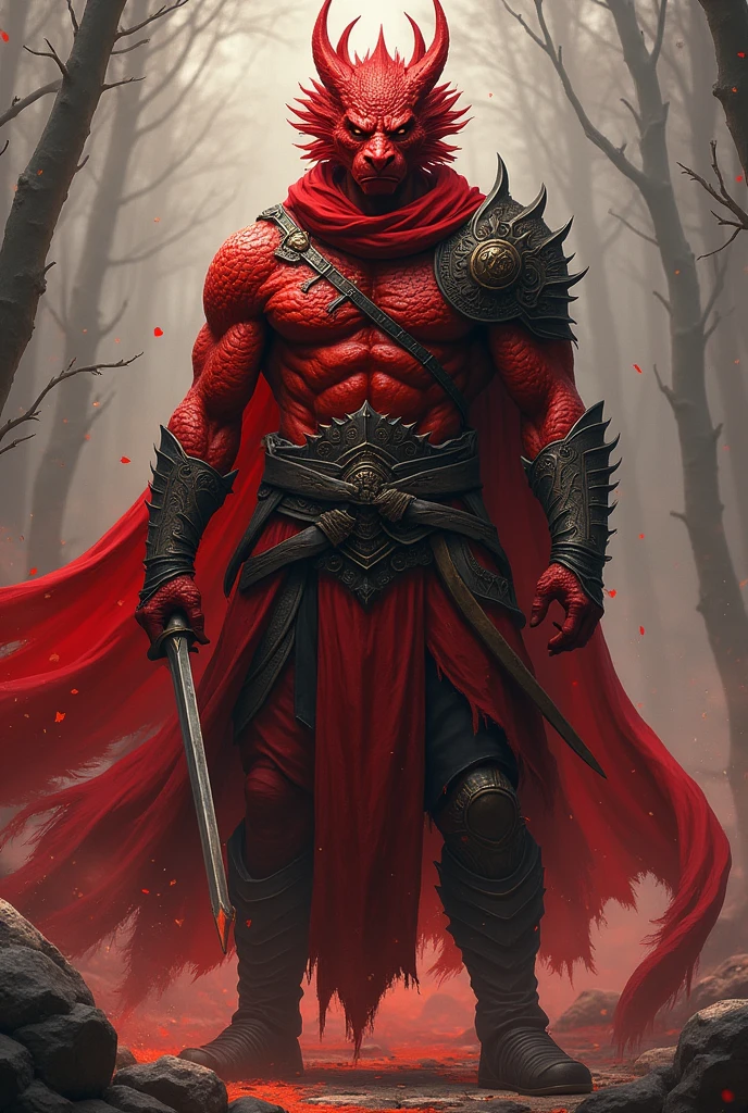 Create a 2 meter male red dragonborn rpg character