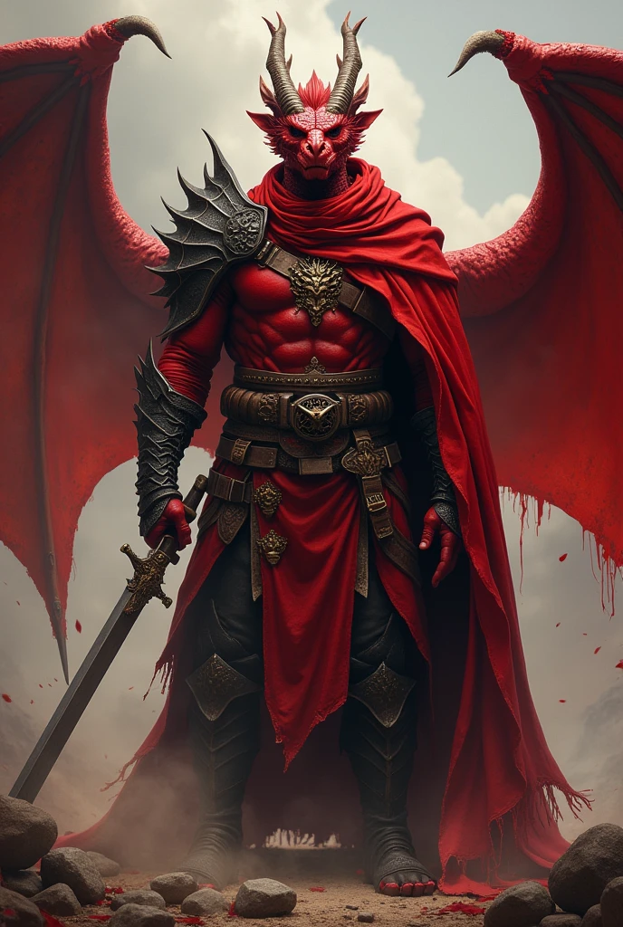Create a 2 meter male red dragonborn rpg character